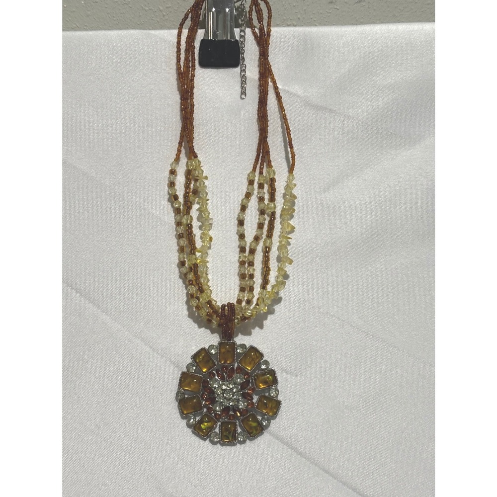 Amber Beaded‎ Multi Strand Statement Necklace Medallion Sunburst Boho eclectic